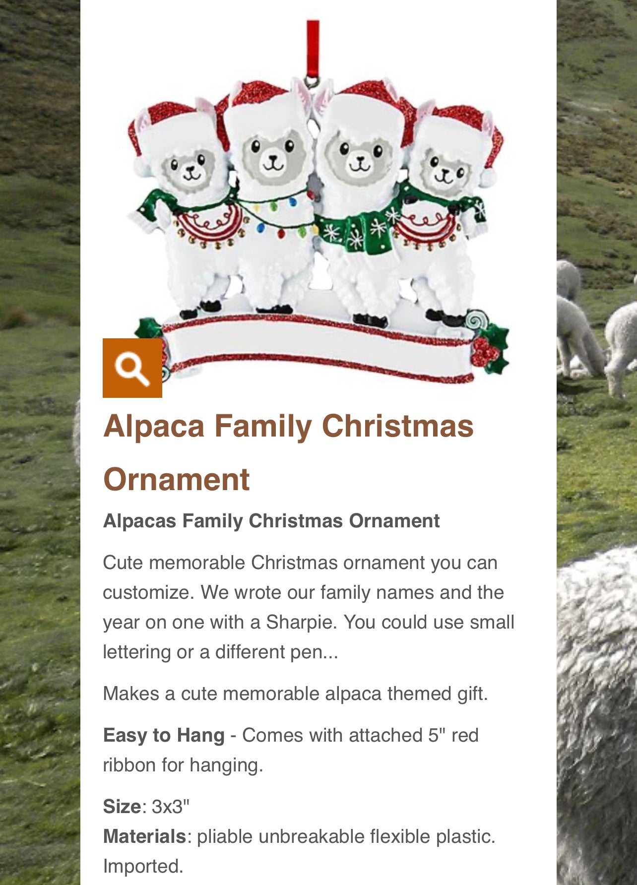 Alpaca Family Christmas Ornament